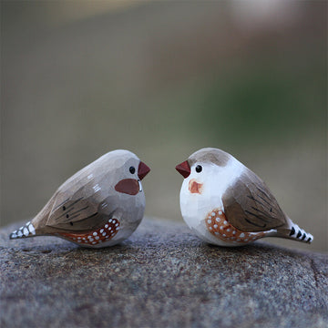 Handmade Carved Wooden Zebra Finch Bird Figurine